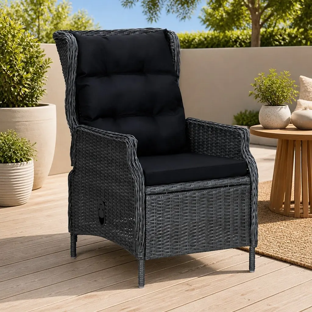 Reclining Garden Chair Outdoor Lounger Adjustable Backrest Grey