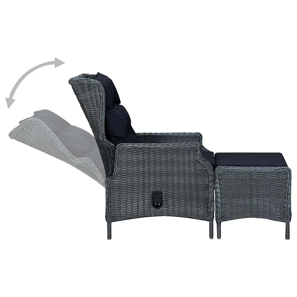 Reclining Garden Chair Outdoor Lounger Adjustable Grey with Footstool