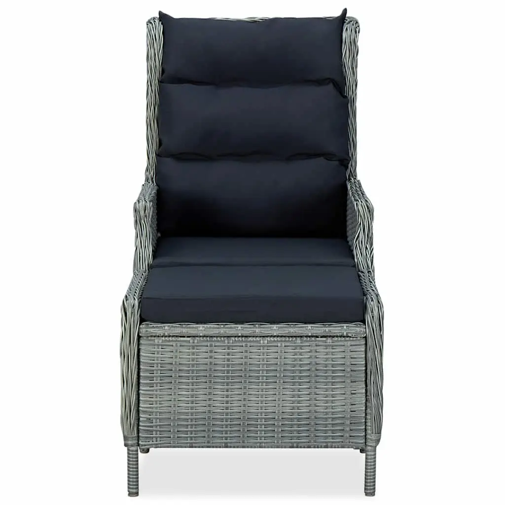 Reclining Garden Chair Outdoor Lounger with Footstool Grey Poly Rattan