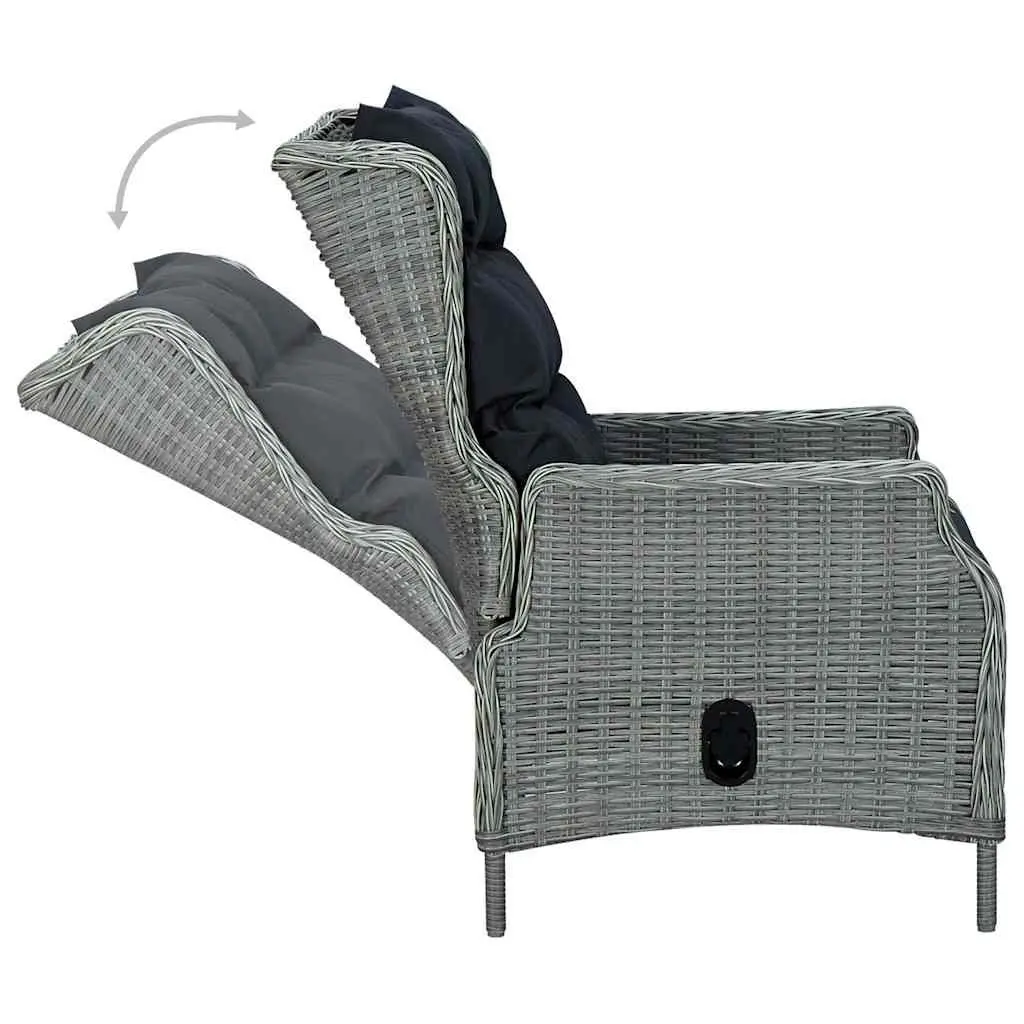 Reclining Garden Chair Outdoor Lounger with Footstool Grey Poly Rattan