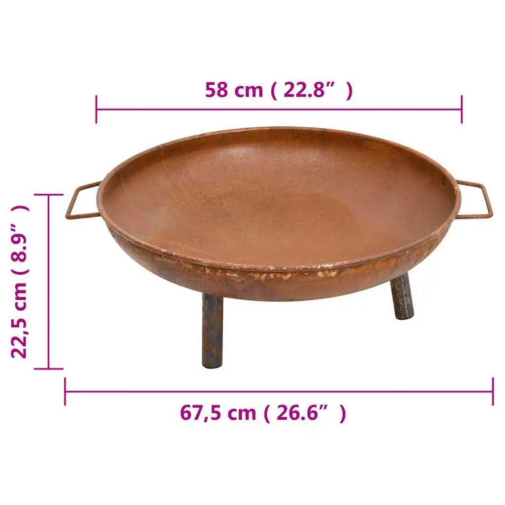 Steel Fire Pit Outdoor Heating Decorative Bowl 67.5x58x22.5 cm Brown
