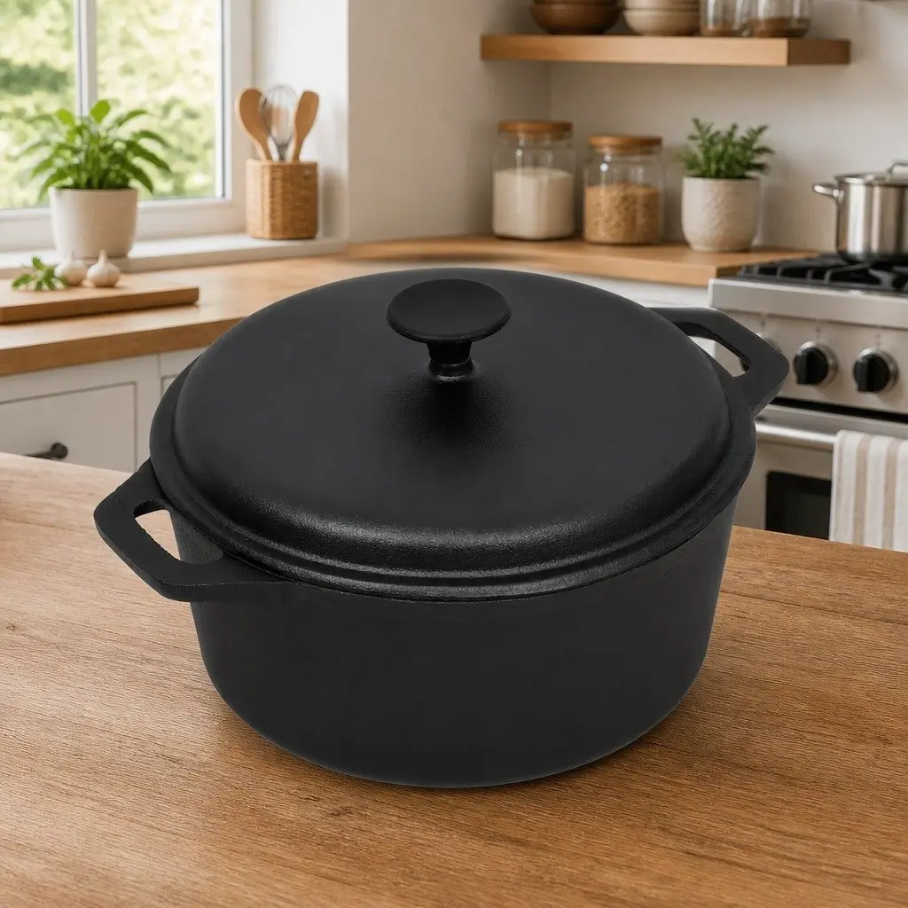 Cast Iron Stock Pot Stew Casserole 26.5cm Black