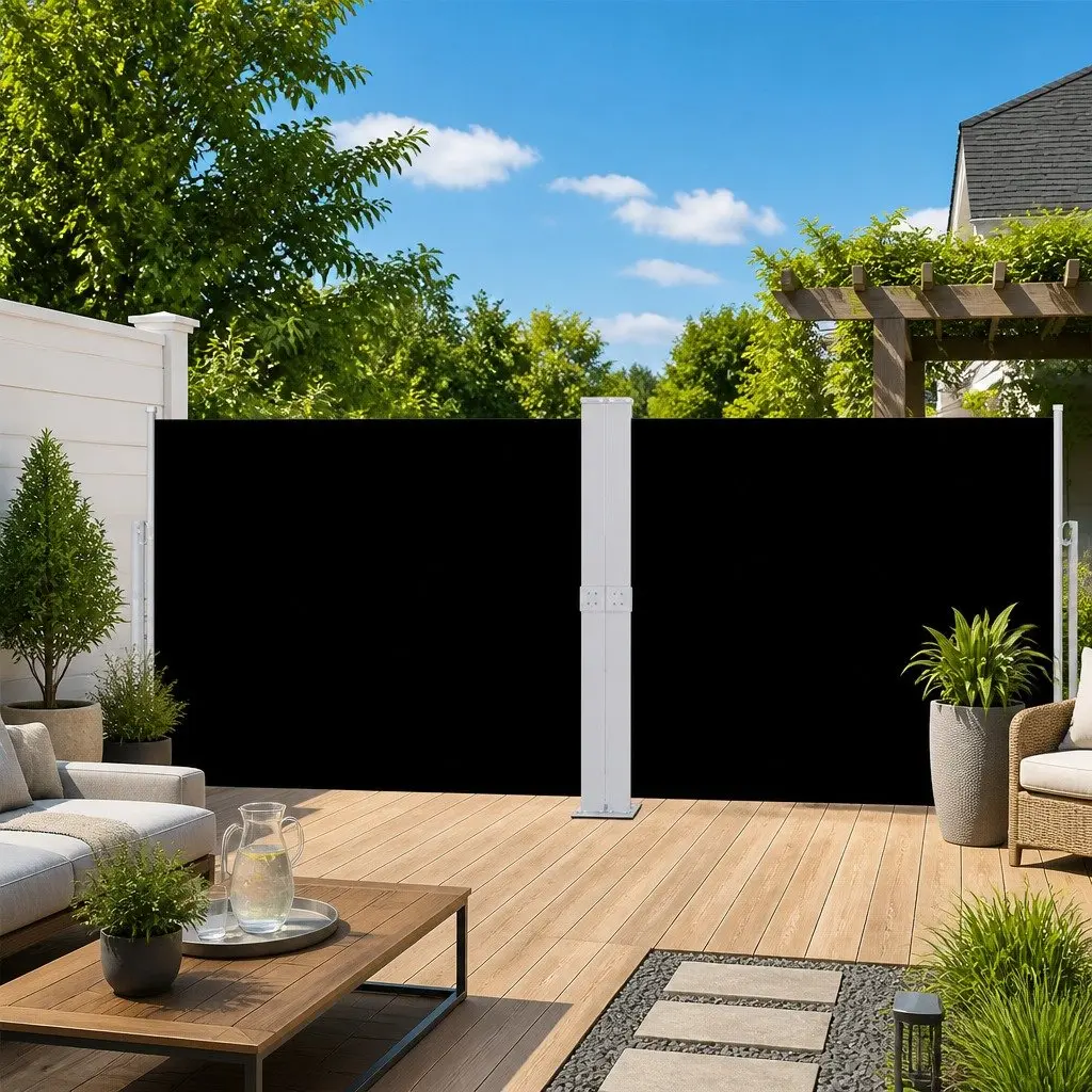 Retractable Side Awning Outdoor Privacy Screen 140x1200 cm Black