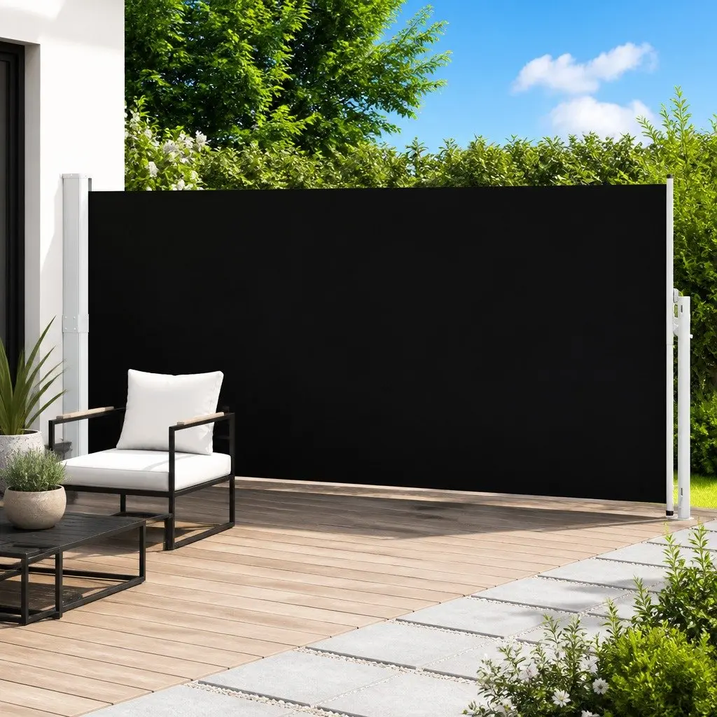 Retractable Side Awning Outdoor Privacy Screen 180x500cm Black