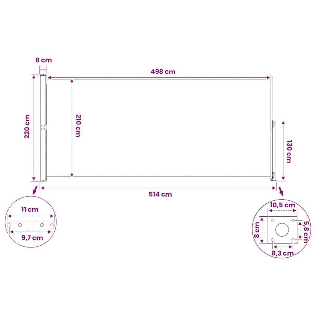 Retractable Side Awning Outdoor Privacy Screen 220x500cm Cream