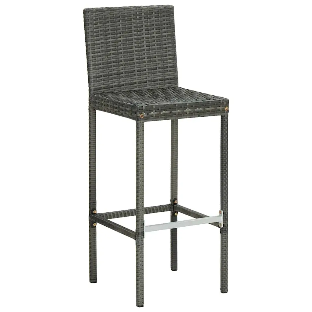 Outdoor Bar Stools Set 2 pcs Grey Poly Rattan Garden Seating Cushioned Chairs