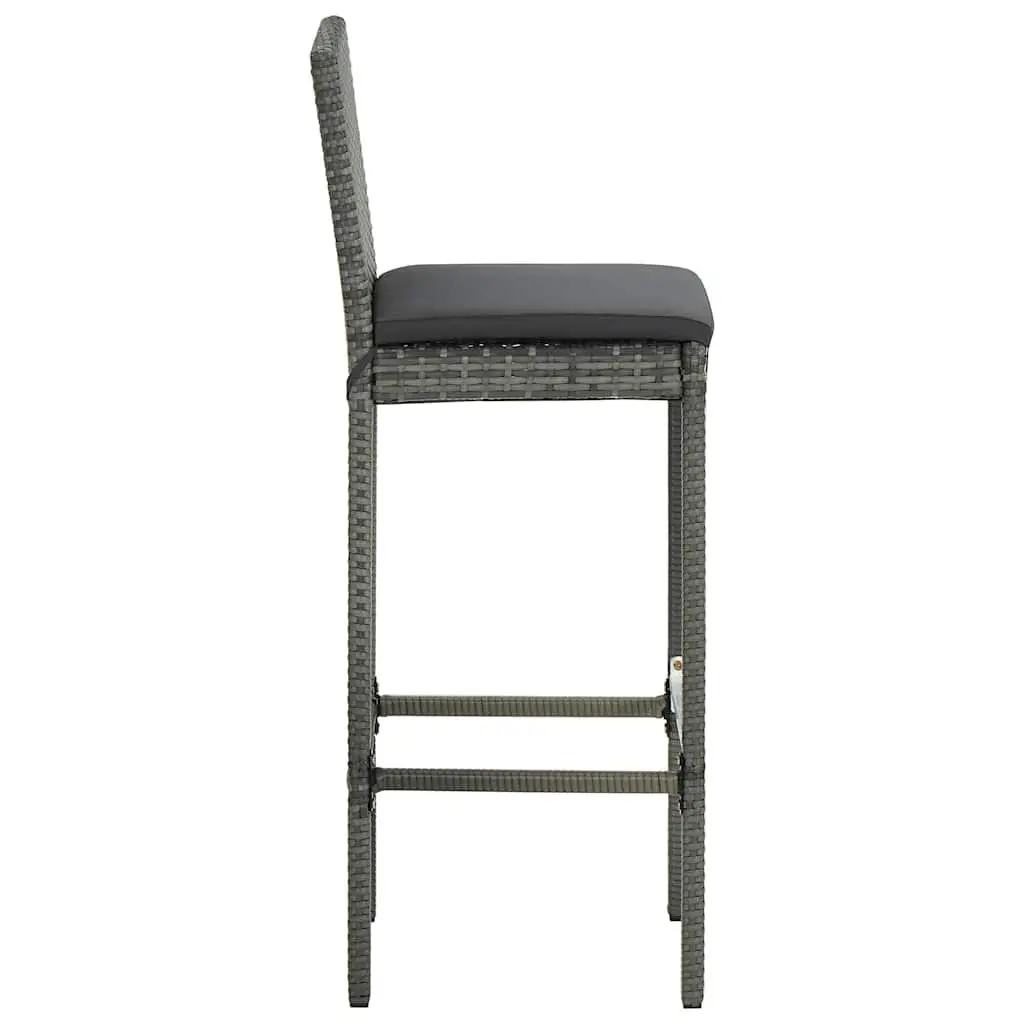 Outdoor Bar Stools Set 2 pcs Grey Poly Rattan Garden Seating Cushioned Chairs