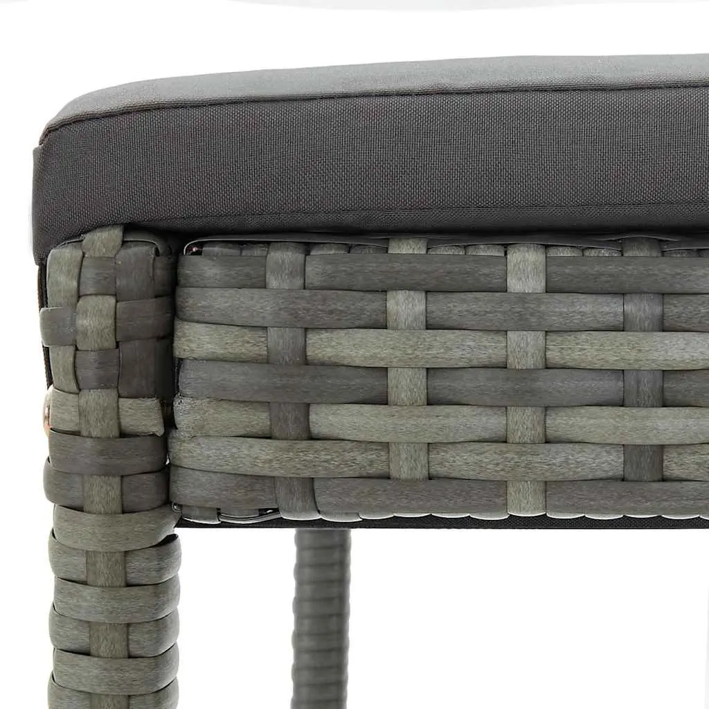 Outdoor Bar Stools Set 2 pcs Grey Poly Rattan Garden Seating Cushioned Chairs