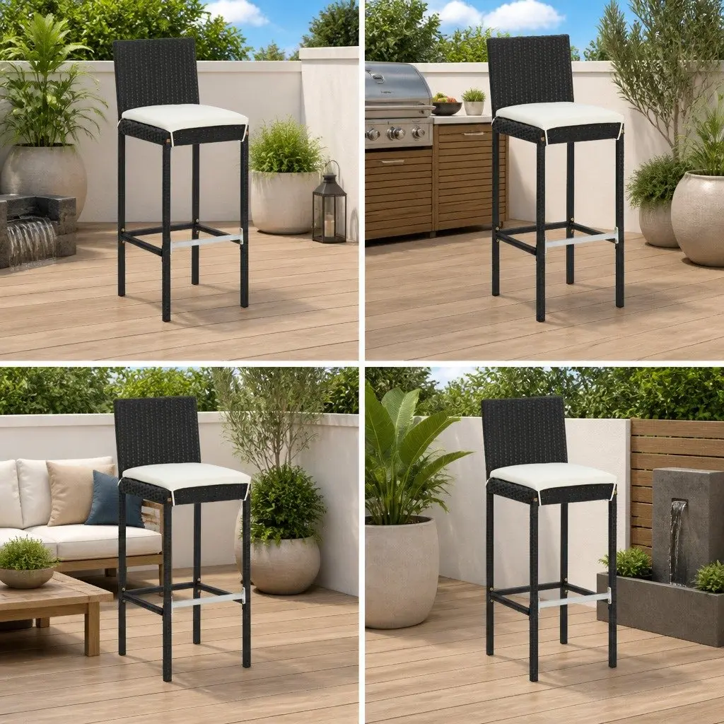 4-Piece Black Poly Rattan Bar Stool Set