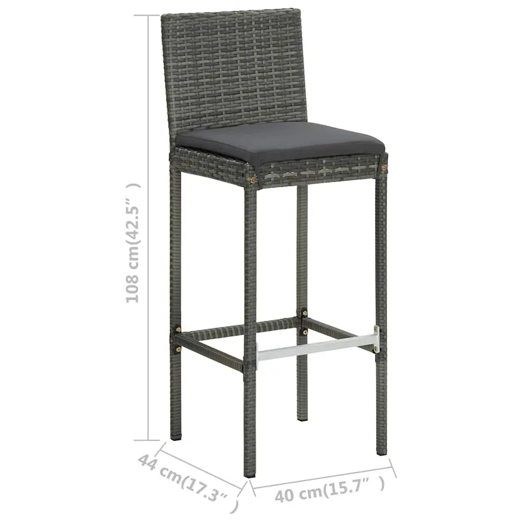 Outdoor Bar Stools Set of 4 Grey Poly Rattan Garden Seating with Cushions
