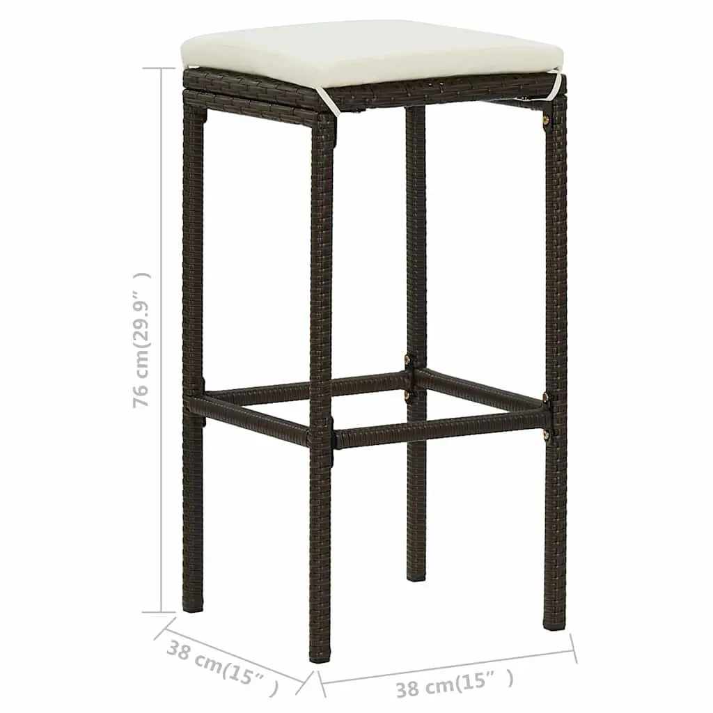 Bar Stools with Cushions 3 pcs Brown Rattan Counter Height Dining Chair Set