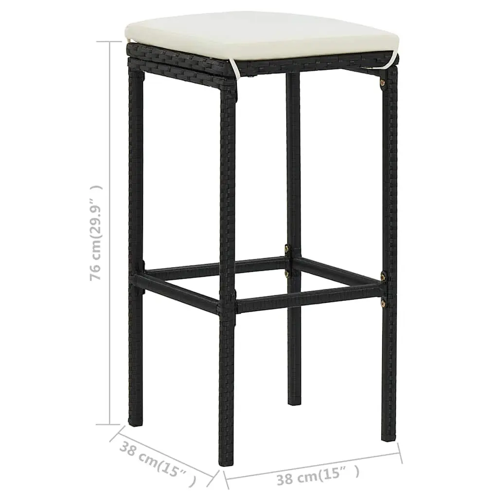 Bar Stools Cushioned Counter Height Seating 3 Piece Black PE Rattan