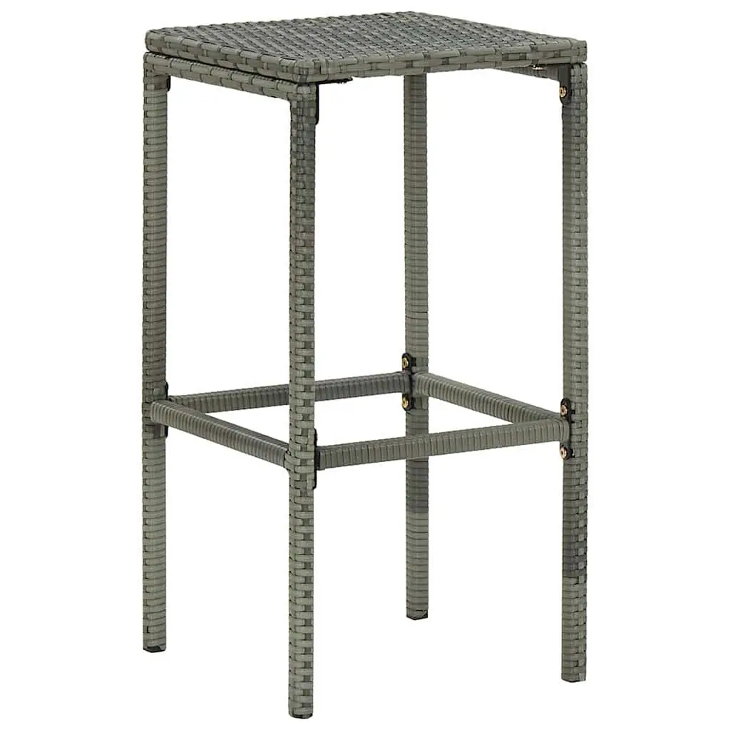 Bar Stools Set 6 pcs Grey PE Rattan Counter Chairs with Cushions Footrest