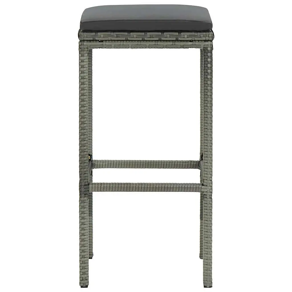Bar Stools Set 6 pcs Grey PE Rattan Counter Chairs with Cushions Footrest