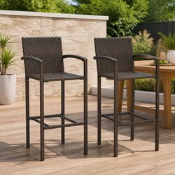 Reliable Brown Rattan Bar Stools - 2-Piece Set