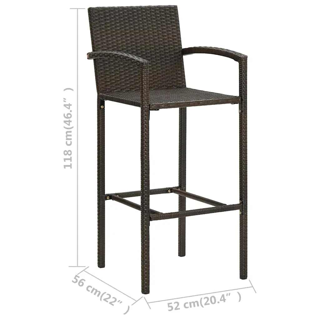 Outdoor Bar Stools 2 Pieces Brown Rattan Garden Seating with Footrest