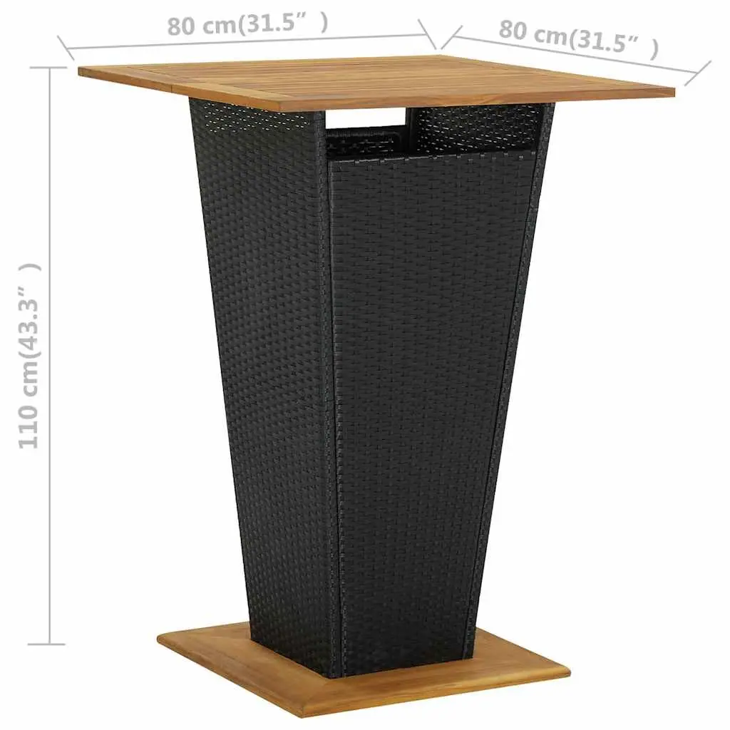 Black Outdoor Bar Table Poly Rattan Garden Counter Height Dining Furniture