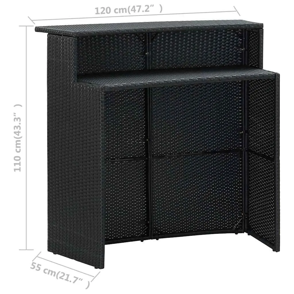 Outdoor Bar Table Black Counter Height 2-Tier Design Garden Patio Furniture