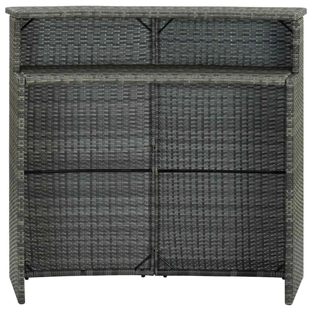 Grey Outdoor Bar Table 2-Tier Counter Height Garden Pub Furniture PE Rattan