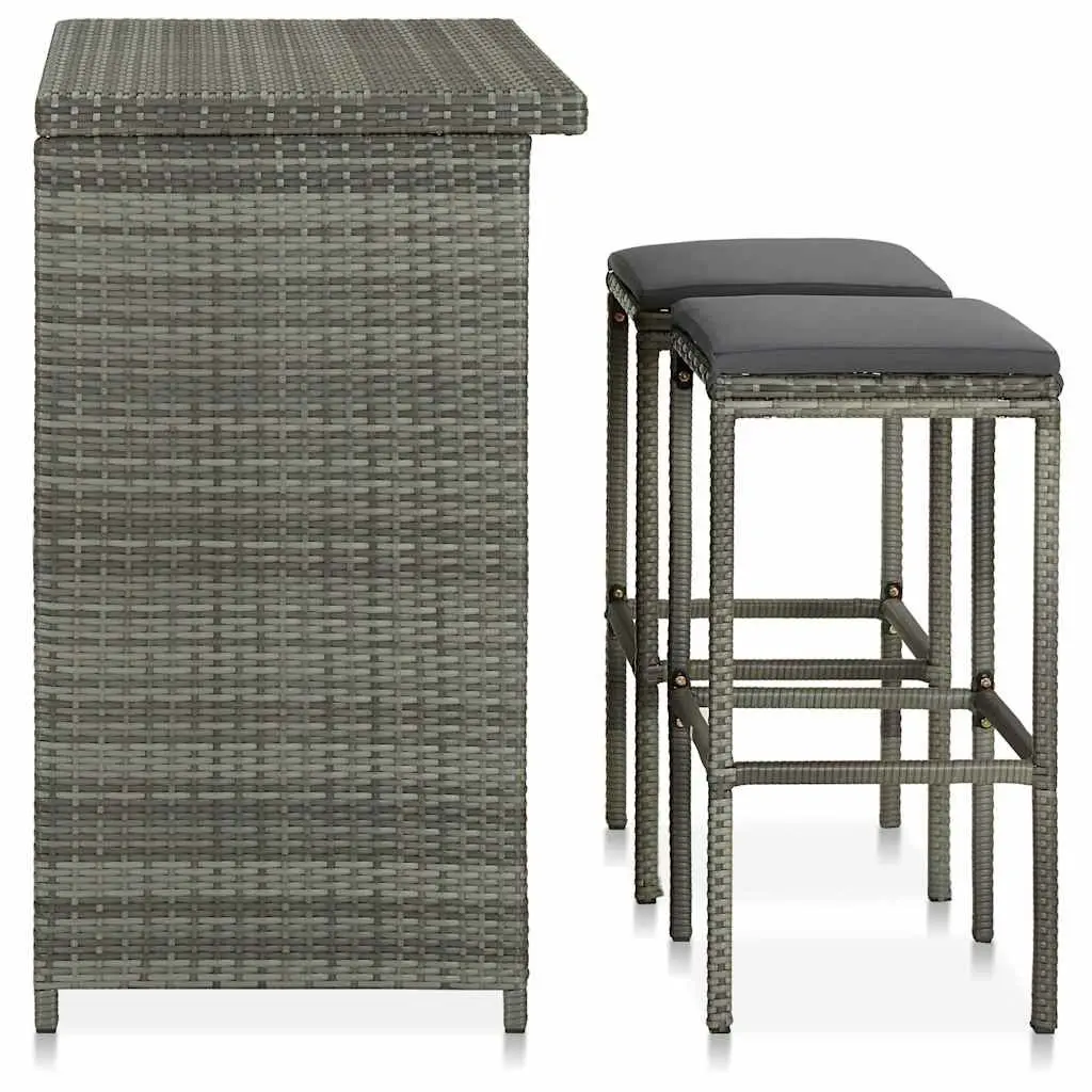 3 Piece Bar Set Outdoor Garden Table Stools Grey Poly Rattan