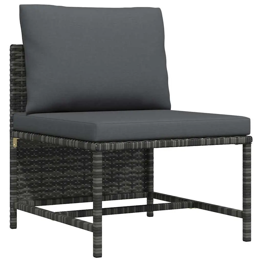 Outdoor Sectional Middle Sofa with Cushions Grey Rattan Modular Garden Seating