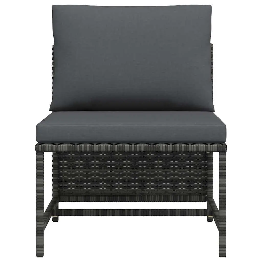 Outdoor Sectional Middle Sofa with Cushions Grey Rattan Modular Garden Seating