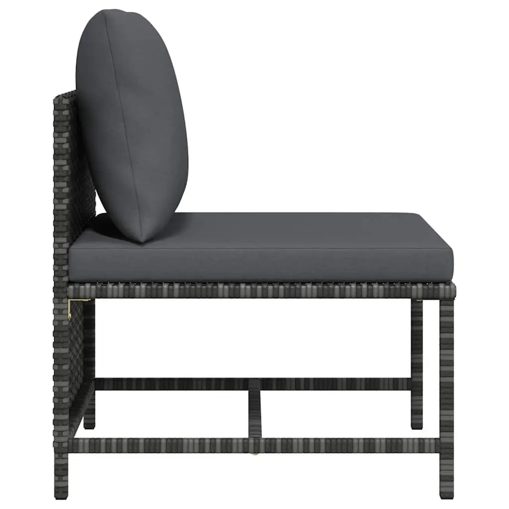 Outdoor Sectional Middle Sofa with Cushions Grey Rattan Modular Garden Seating