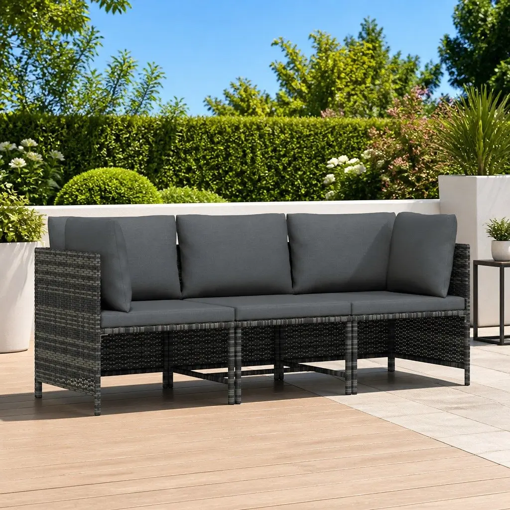 3-Seater Garden Sofa Outdoor Lounge PE Rattan Patio Furniture Grey