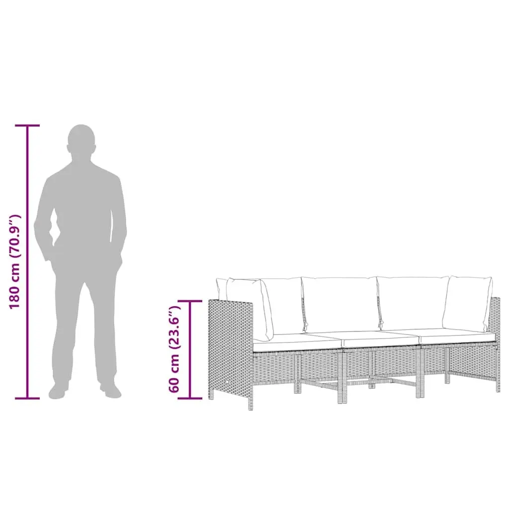 3-Seater Garden Sofa Outdoor Lounge PE Rattan Patio Furniture Grey