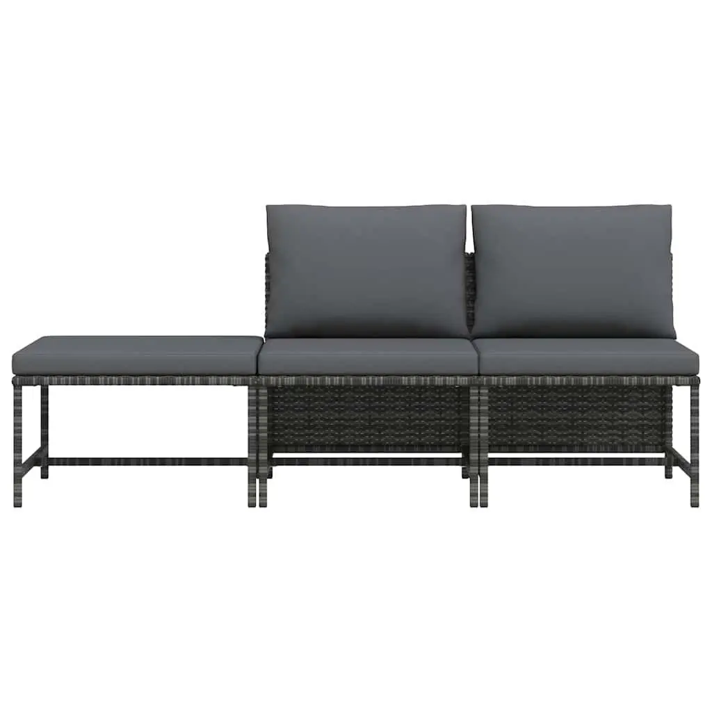 Grey Poly Rattan 3 Piece Outdoor Garden Sofa Set with Cushions Lounge Furniture