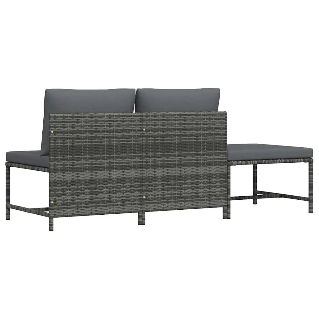 Grey Poly Rattan 3 Piece Outdoor Garden Sofa Set with Cushions Lounge Furniture