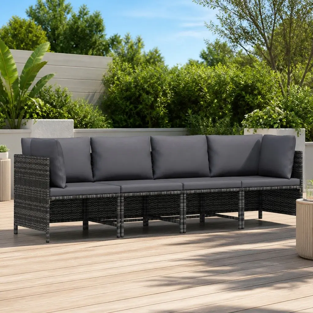 4-Seater Garden Sofa Outdoor Lounger Grey Poly Rattan Patio Furniture