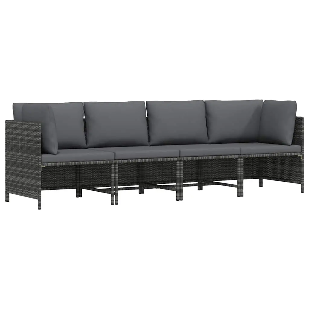 4-Seater Garden Sofa Outdoor Lounger Grey Poly Rattan Patio Furniture