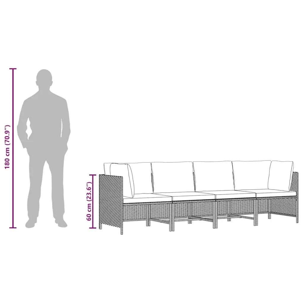 4-Seater Garden Sofa Outdoor Lounger Grey Poly Rattan Patio Furniture