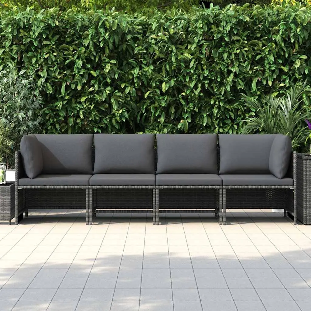 4-Seater Garden Sofa Outdoor Lounger Grey Poly Rattan Patio Furniture