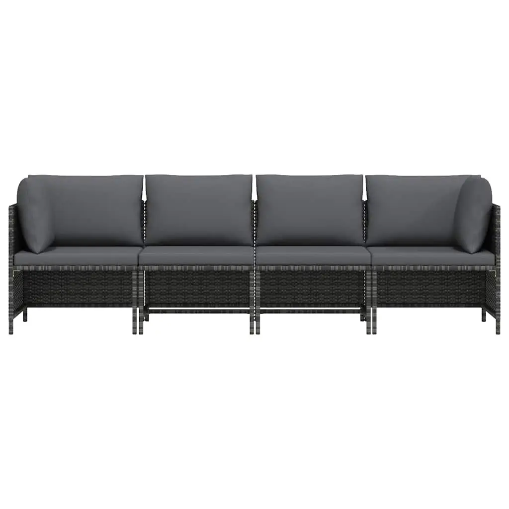 4-Seater Garden Sofa Outdoor Lounger Grey Poly Rattan Patio Furniture