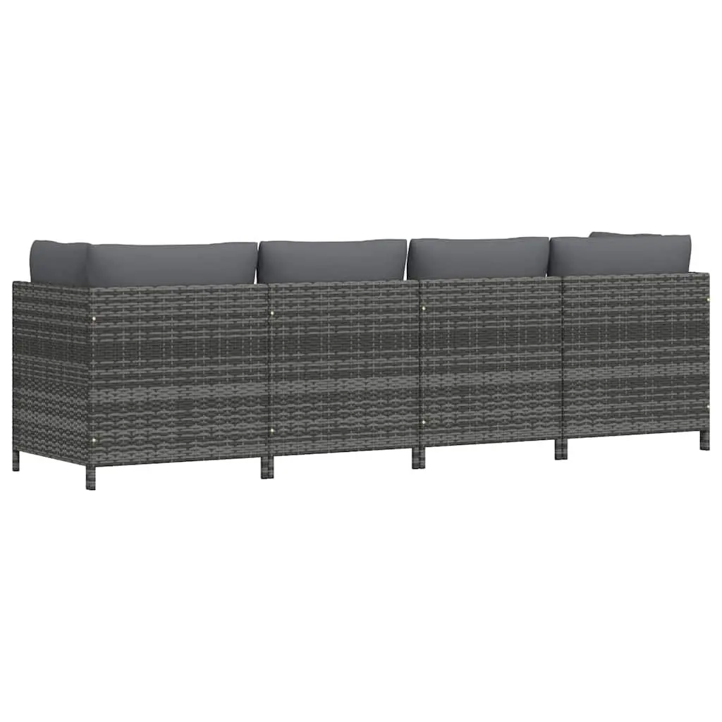 4-Seater Garden Sofa Outdoor Lounger Grey Poly Rattan Patio Furniture