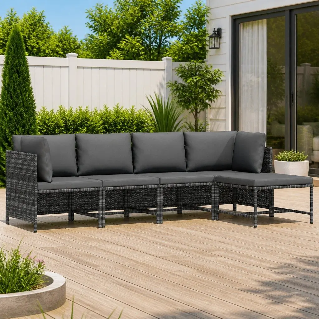 Garden Lounge Set 4 Piece Outdoor Patio Sofa Set Grey Poly Rattan with Cushions