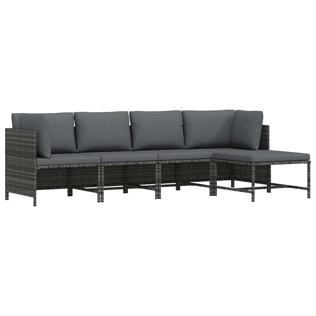Garden Lounge Set 4 Piece Outdoor Patio Sofa Set Grey Poly Rattan with Cushions