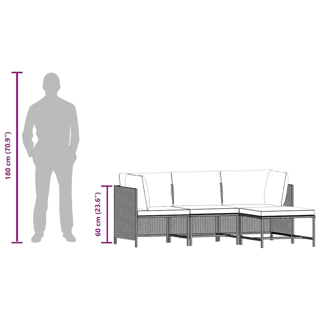 Garden Lounge Set 4 Piece Outdoor Patio Sofa Set Grey Poly Rattan with Cushions
