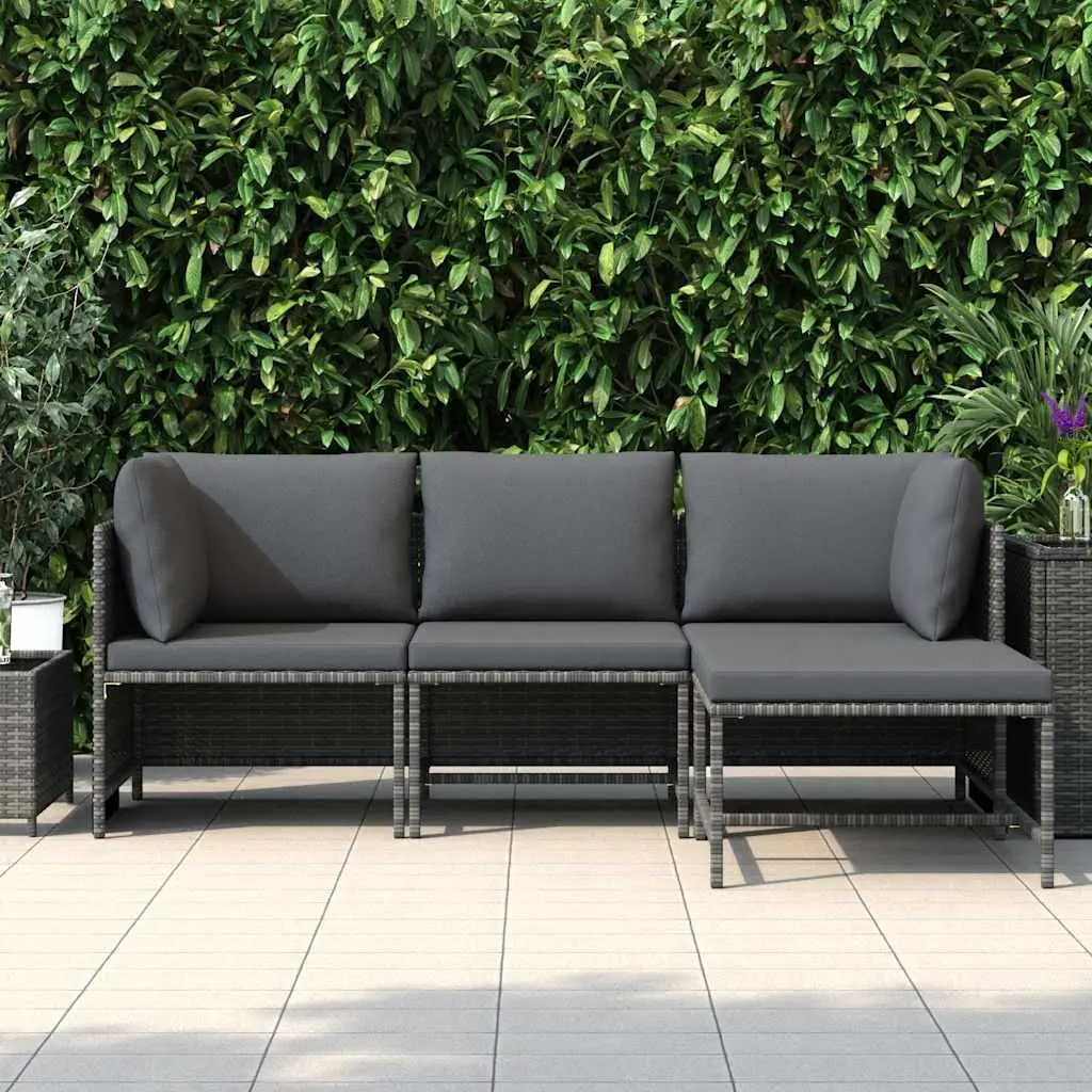 Garden Lounge Set 4 Piece Outdoor Patio Sofa Set Grey Poly Rattan with Cushions
