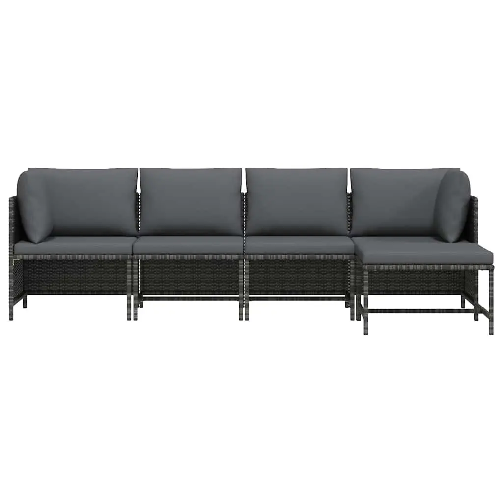 Garden Lounge Set 4 Piece Outdoor Patio Sofa Set Grey Poly Rattan with Cushions