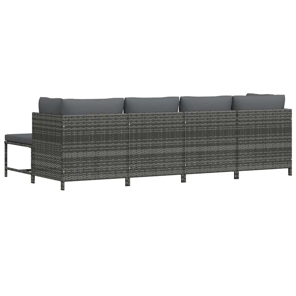 Garden Lounge Set 4 Piece Outdoor Patio Sofa Set Grey Poly Rattan with Cushions