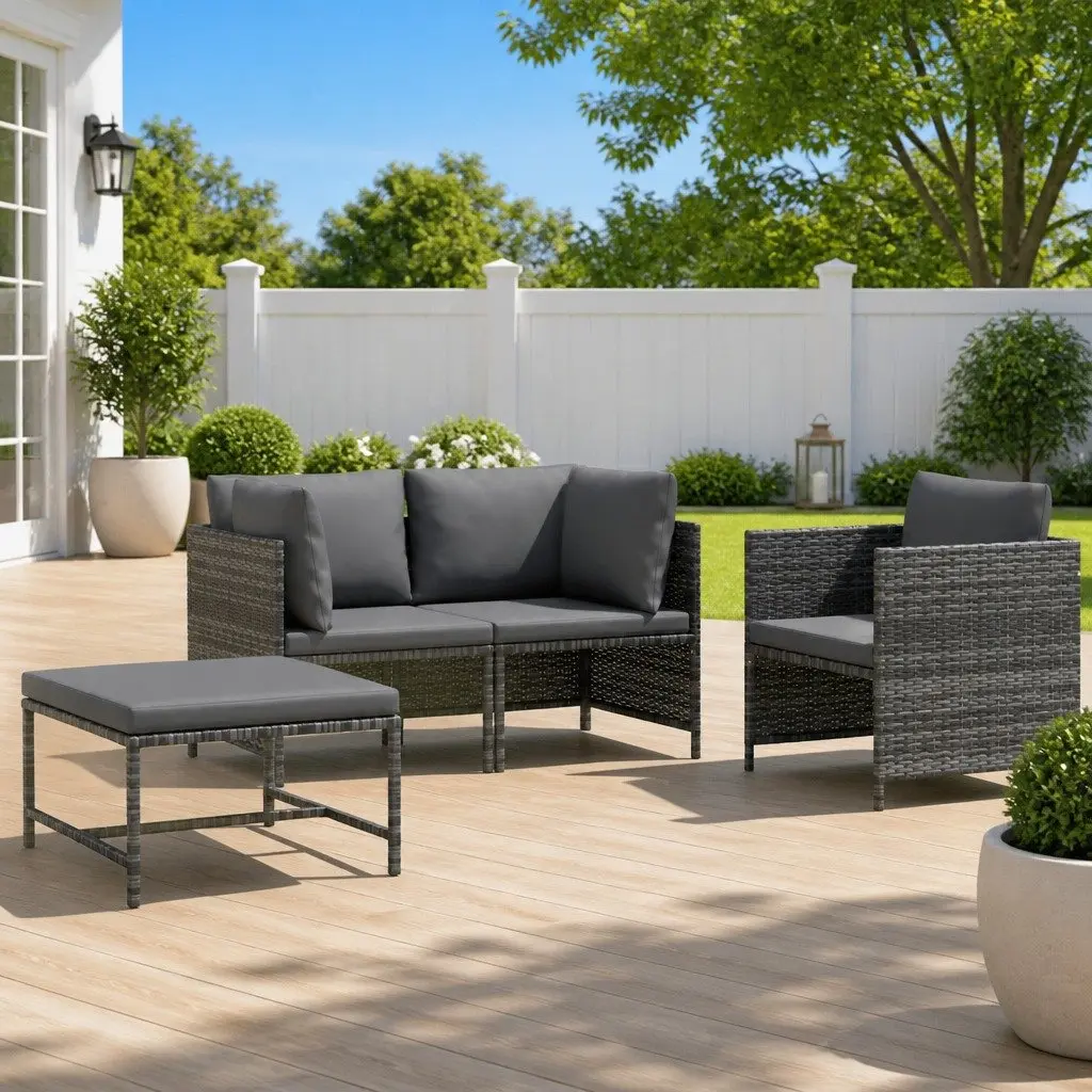 Outdoor Sectional Sofa Set 4 Piece Garden Lounge Grey Rattan