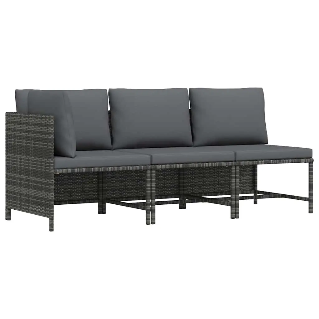 3 Piece Garden Lounge Set Outdoor Sofa with Cushions Grey Poly Rattan