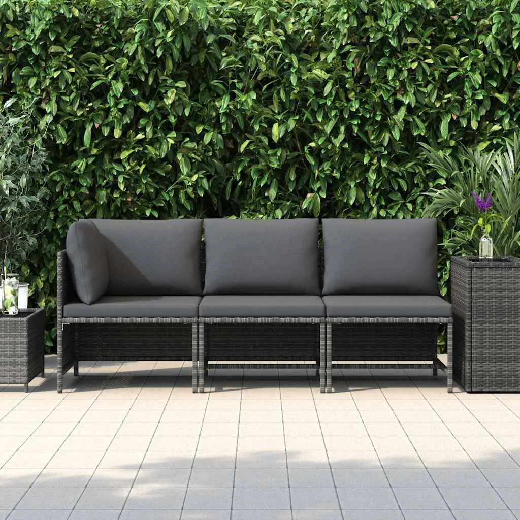 3 Piece Garden Lounge Set Outdoor Sofa with Cushions Grey Poly Rattan