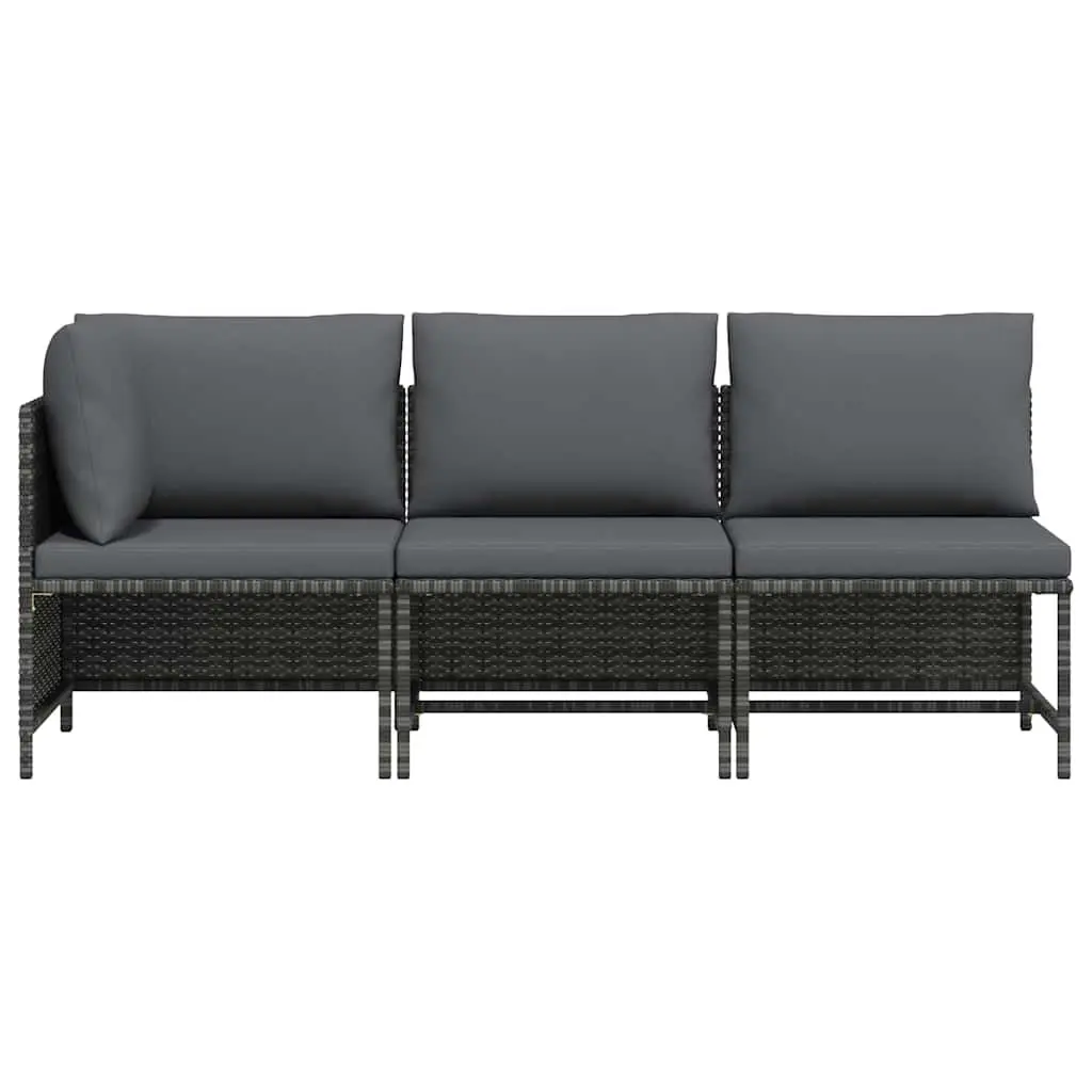 3 Piece Garden Lounge Set Outdoor Sofa with Cushions Grey Poly Rattan