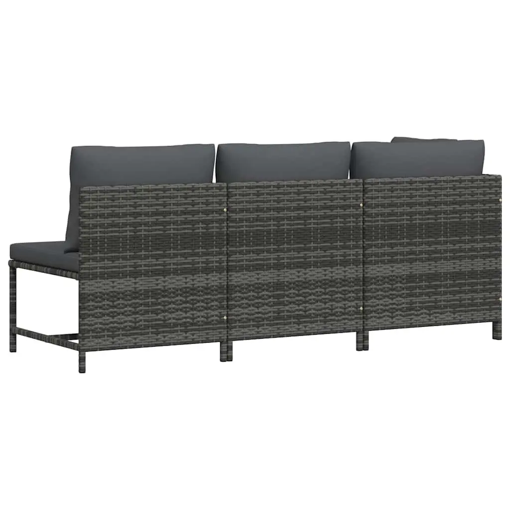 3 Piece Garden Lounge Set Outdoor Sofa with Cushions Grey Poly Rattan