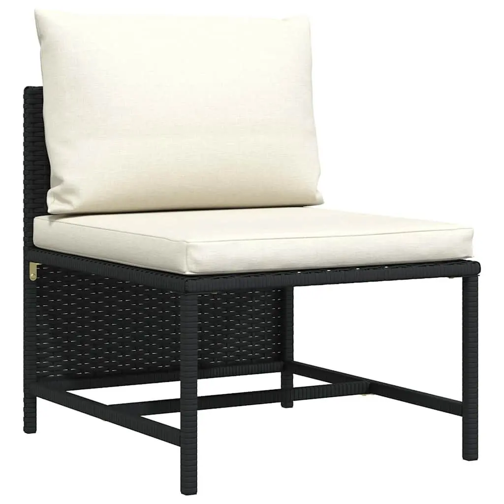 Outdoor Sectional Middle Sofa Black Poly Rattan Modular Garden Lounge Seat