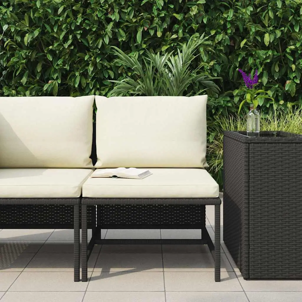 Outdoor Sectional Middle Sofa Black Poly Rattan Modular Garden Lounge Seat
